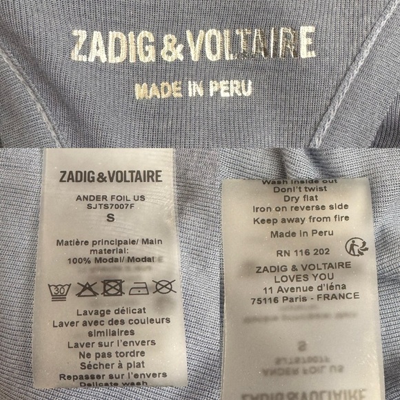 NWT Zadig & Voltaire Ander Foil Racerback Tank - Horizon Blue Small - Picture 8 of 9